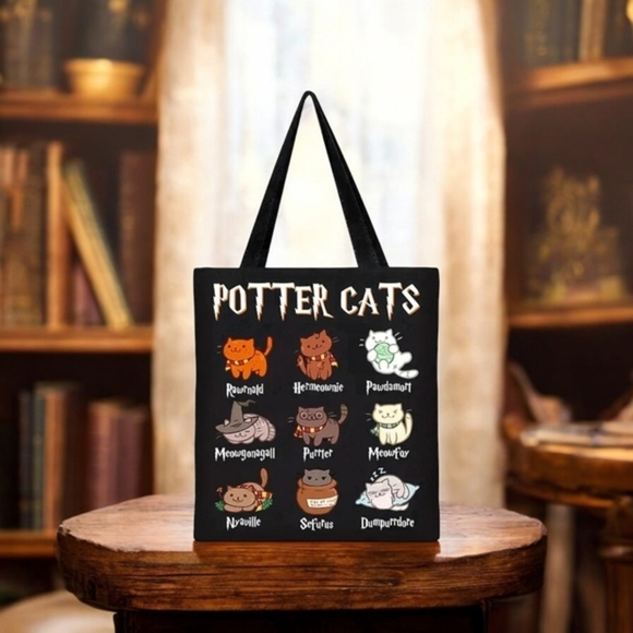 NEW Harry Potter Magic Cats Canvas Shoulder Tote Bag 13 x 15 - Picture 2 of 3